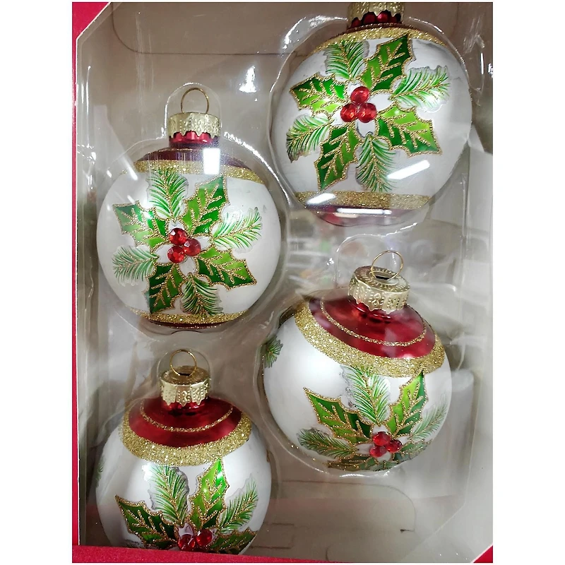 Holiday Time 65mmx 4CT Village Flower Glass Ornament