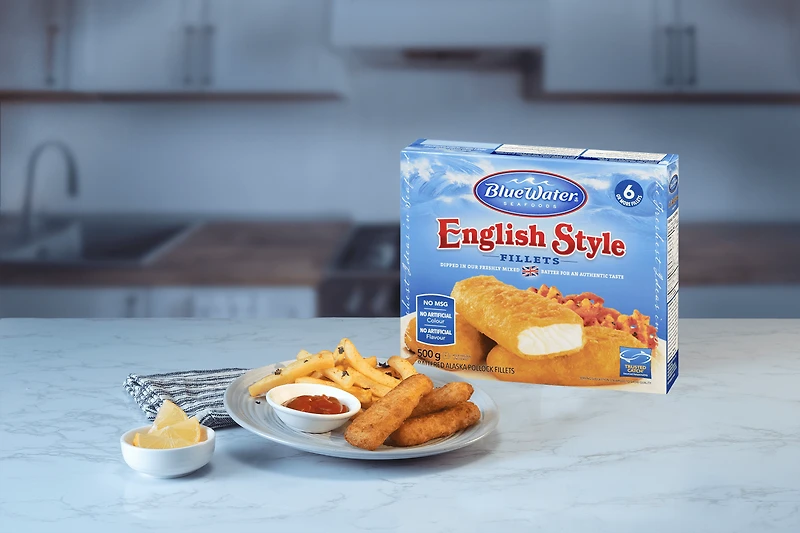 Poisson à l'Anglaise BlueWater Seafoods, Goberge sauvage, Congelé, 6 morceaux, Emballage de 500 g Filets de goberge sauvage à l'Anglaise