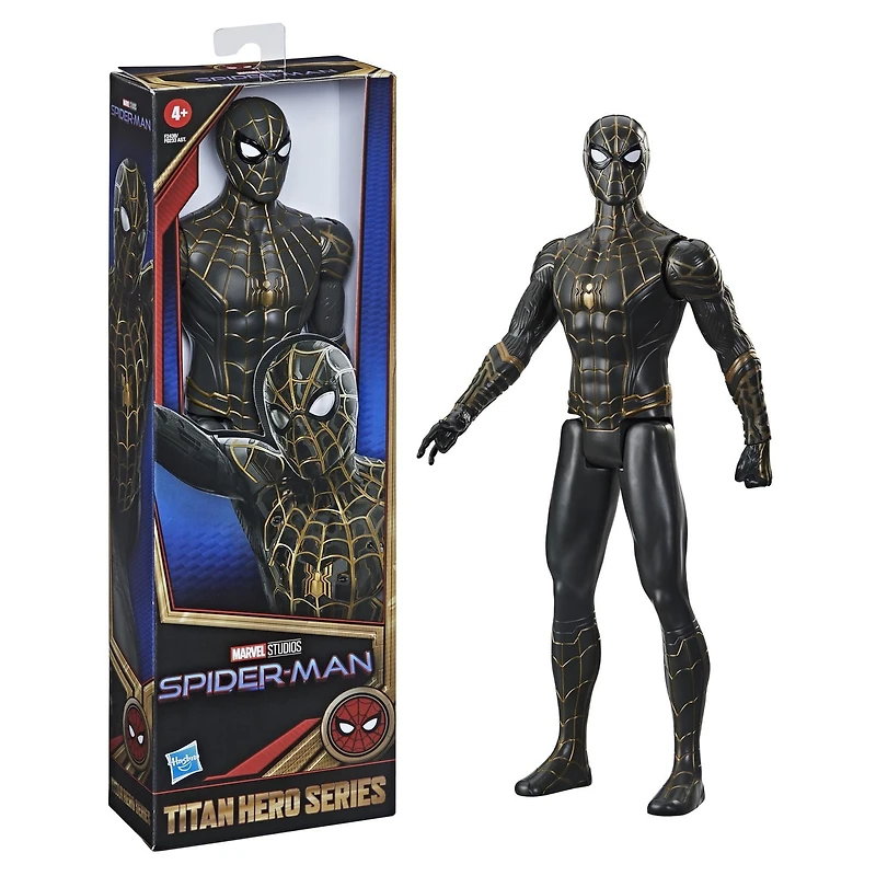 Marvel Spider-Man Titan Hero Series, figurine Spider-Man en costume noir et or de 30 cm inspirée du film de Spider-Man, enfants dès 4 ans