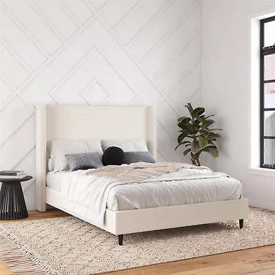 DHP Eveline Upholstered Platform Bed Frame with High Wingback Headboard, Queen, Textured Gray Canvas