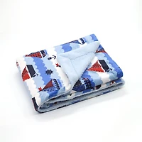 Marina Decoration Reversible Rich Printed Woven Fluffy Plush Soft Warm Flannel Fleece Children Throw Sherpa Kids Blanket, 40 x 50 Inch Nautical Sailing Boat with White Base Pattern