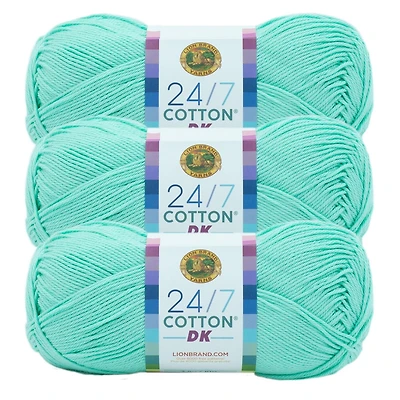 Lion Brand 24/7 Cotton® DK Yarn #3 Light/DK weight 100g/273m 3-Pack