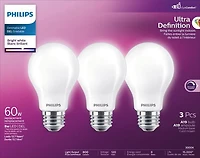 PHILIPS 8W 60W Ultra Definition A19 Bright White Dimmable LED Light Bulbs - 3 Pack, PHL LED 60W A19 BW 3