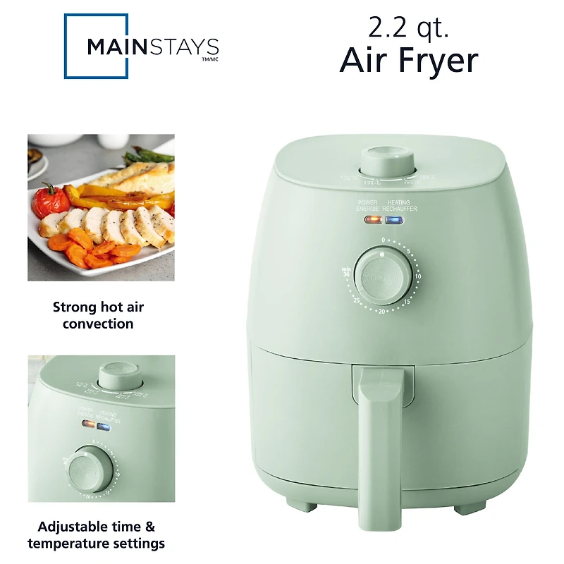 Mainstays 2.2 Quart Compact Air Fryer, Non-Stick, Dishwasher Safe, 1150W, Black