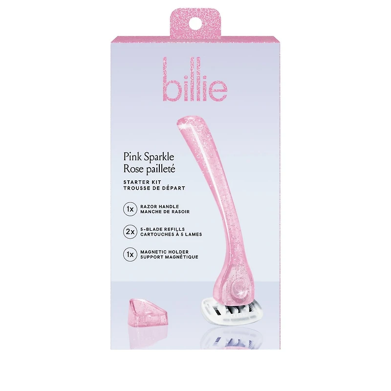 Billie Women’s Razor Kit - 1 Handle + Magnetic Holder + 2 x 5-Blade Refills - Pink Sparkle, 1 Kit