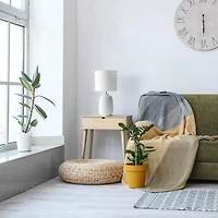 Simple Designs 20.4" Tall Traditional Ceramic Purled Texture Bedside Table Desk Lamp with Fabric Drum Shade for Home Decor, Bedroom, Living Room, Entryway, Office