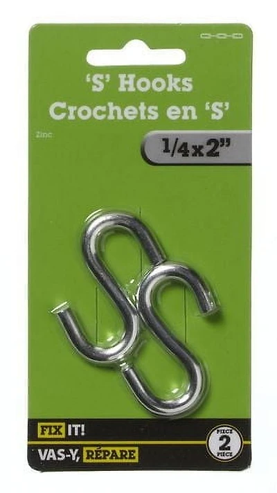 1/4x2" S Hook 2 Pieces
