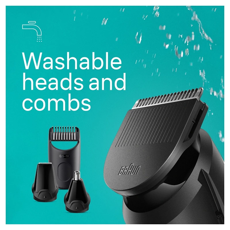 Kit tout-en-un Braun Series 3 3460, tondeuse pour hommes 6 en 1 avec tondeuse à barbe, pour le nez et les oreilles, tondeuse à cheveux et plus, lame ultra tranchante, 40 réglages de longueur, pile rec 1CT