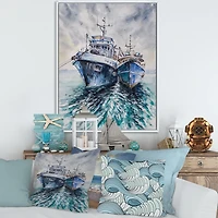 Designart Two Fishing Boats Before A Storm Anchored FLOAT FRAME WALL ART