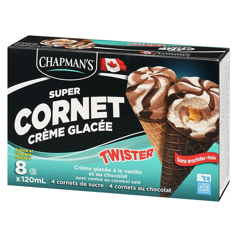 Chapman's Super Cone Twister - Crème glacée à la vanille et au chocolat avec un centre au caramel salé dans une carton CHAP SALTY CAR TWISTER