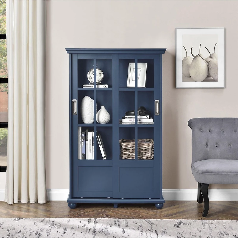 Ameriwood Home Aaron Lane Bookcase with Sliding Glass Doors, White