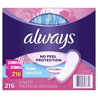 Protège-dessous quotidiens Always Thin protection imperceptible, degré d’absorption régulier, non parfumés, 216 protège-dessous 216CT