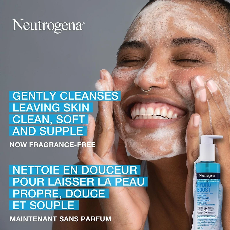 Gel nettoyant hydratant Neutrogena® Hydro Boost, Nettoyant pour le visage, Sans parfum, Acide hyaluronique, Non comédogène, Sans parabènes 230 ml