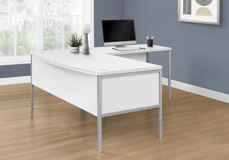Monarch Specialties Computer Desk, 72"l, Home Office, Work, Laptop, Commercial Grade, File Storage Drawer, White Laminate, Silver Metal, Contemporary, Modern