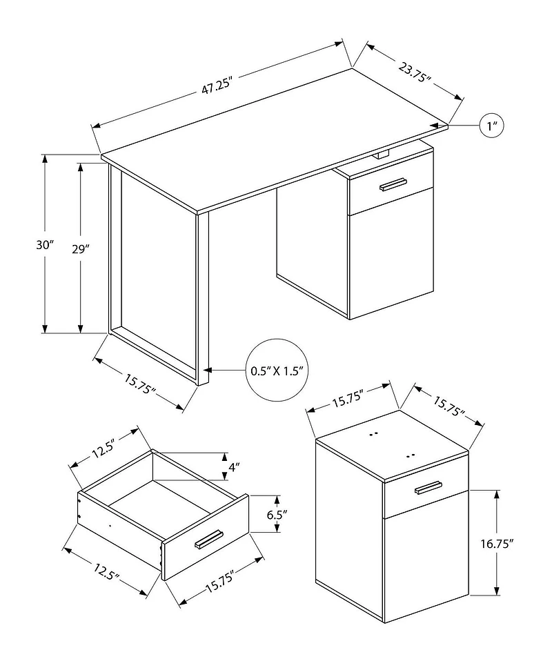 Monarch Specialties Computer Desk, Home Office, Laptop, Left, Right Set-up, Storage Drawers, 48"l, Work, Metal, Laminate, Brown, Black, Contemporary, Modern