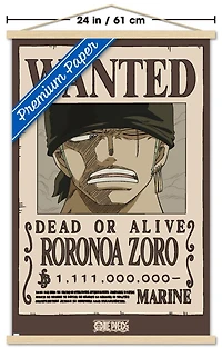 One Piece - Roronoa Zoro Wanted Poster Wall Poster with Magnetic Frame, 22.375" x 34"