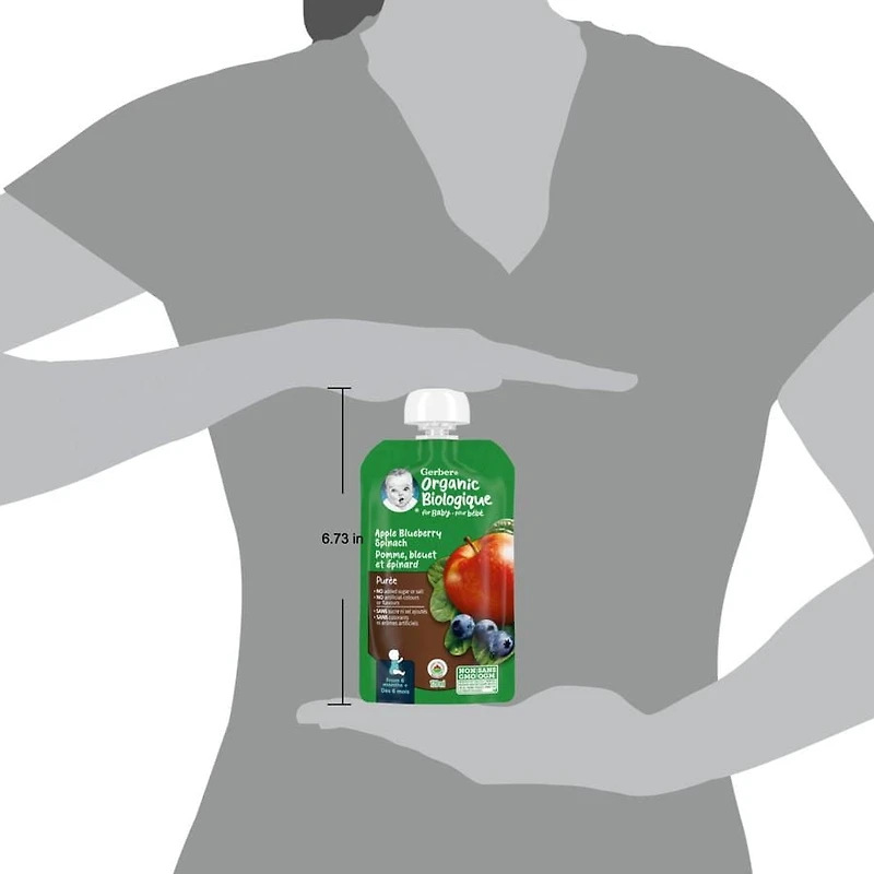 Purée GERBER Biologique Pomme Bleuet Épinard pour bébés 128 mL