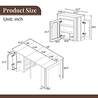 Noble House Table à manger extensible Horizon,3 feuilles amovibles avec îlot roulant Mobile et prise de courant, blanc crémeux + naturel