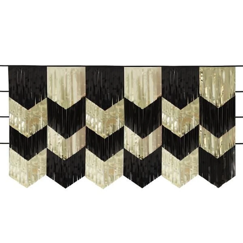 Black and Gold Scalloped Foil Fringe Garland Kit, 6 ft, 12inch x 6ft each piece