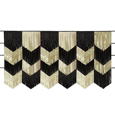 Black and Gold Scalloped Foil Fringe Garland Kit, 6 ft, 12inch x 6ft each piece