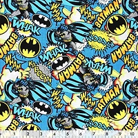 Fabric Creations Blue Dots with Batman Action Cotton Fabric by the Metre