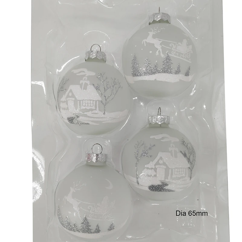 Holiday Time Dia 65mm 4Ct Deer&House Glass Ornament