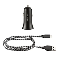 Trousse de chargement à double port pour la voiture avec câble USB-C vers USB de 0,9 m (3 pi) blackweb (Noir)