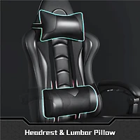 Fullfurnique Chaise Gaming Ergonomique à Dossier Haut avec Repose-pieds Coulissant, Noir Intégral