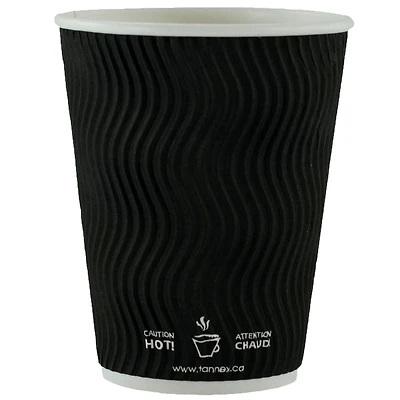 Double Wall Paper Coffee Cup 12oz with Dome Lid, Black, Set of 50 Cups and Lids