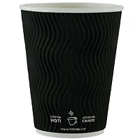Double Wall Paper Coffee Cup 12oz with Dome Lid, Black, Set of 50 Cups and Lids
