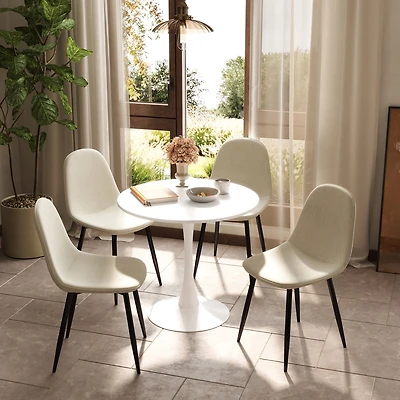 Homy Casa Set of 4 Modern Dining Chairs with Metal Legs and Upholstery Seats for Kitchen Café, Cream Fabric