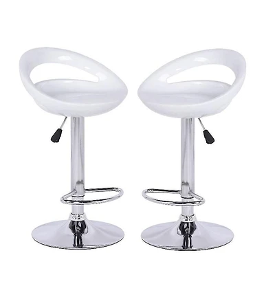 Heavenly Collection Tabouret rond blanc, tabouret réglable blanc, tabouret en plastique blanc, tabouret blanc brillant avec base en acier inoxydable, tabouret blanc à dossier bas avec repose-pieds, ta