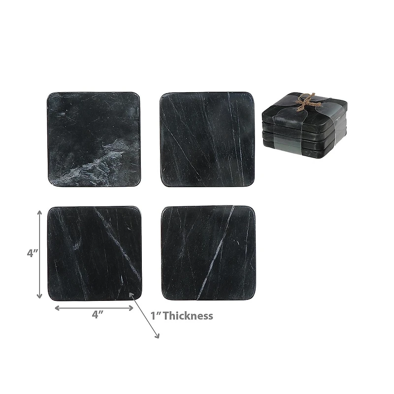 4Pc Marble Square Coaster 4X4" Black
