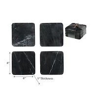 4Pc Marble Square Coaster 4X4" Black