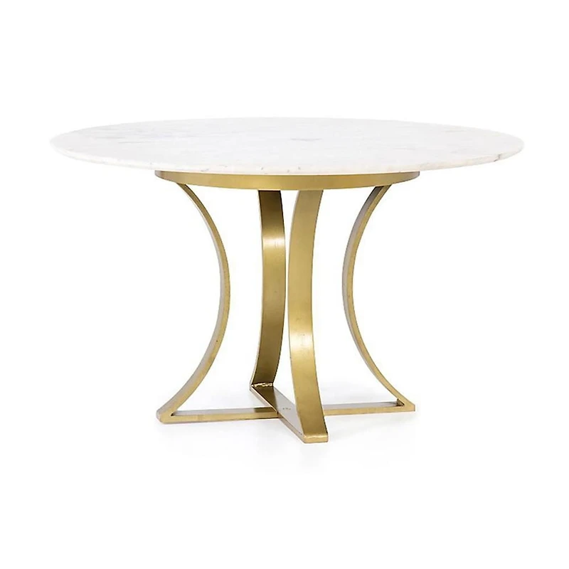 Florian Dining Table in Gold, Round Dining Table, Faux White Marble Dining Table, Gold Stainless Steel Dining Table, Dining Room Table, Kitchen Dining Table with Gold Base