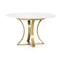 Florian Dining Table in Gold, Round Dining Table, Faux White Marble Dining Table, Gold Stainless Steel Dining Table, Dining Room Table, Kitchen Dining Table with Gold Base