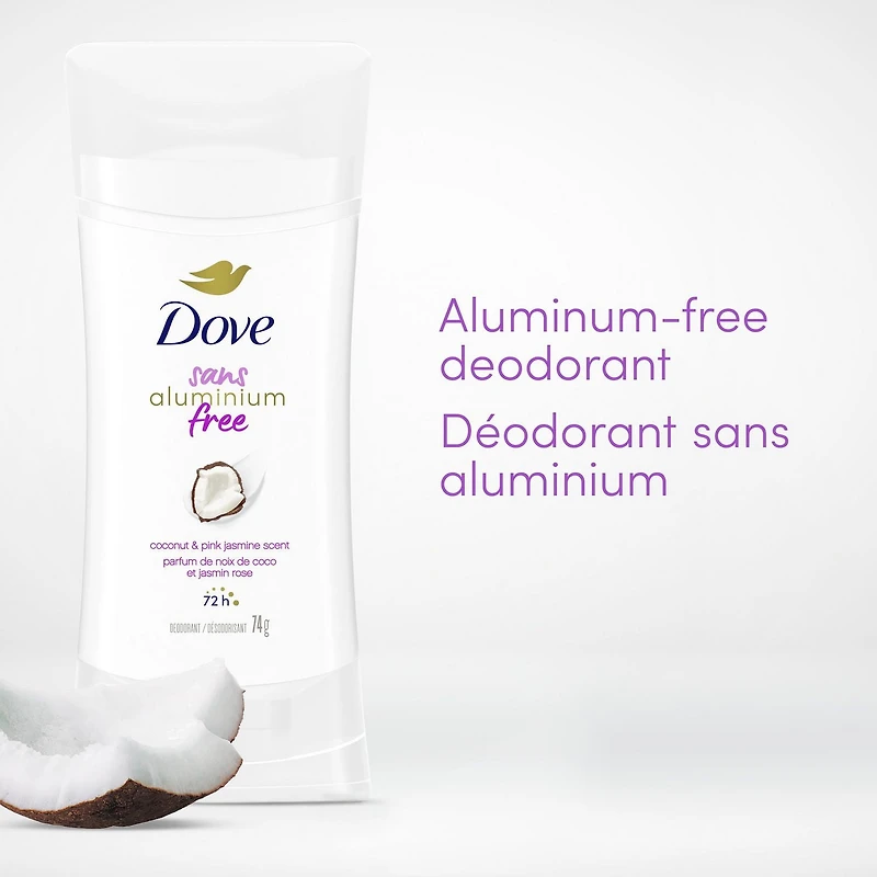 Dove Aluminum Free Déodorant for Soft Underarms, for Soft Underarms, Coconut & Pink Jasmine Scent, 74g