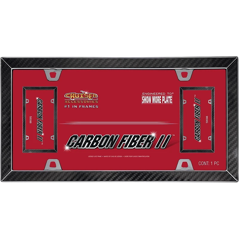 Cruiser Accessories Carbon Fiber II License Plate Frame, Carbon Fiber/Black Chrome, Fits 33x17cm License Plate