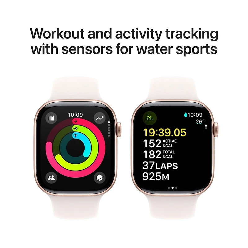 Apple Watch Series 10 GPS 46mm avec boîtier en aluminium rose doré et bracelet sport rose pâle - M/G