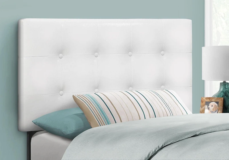 Monarch Specialties Bed, Headboard Only, Twin Size, Bedroom, Upholstered, Pu Leather Look, White, Transitional
