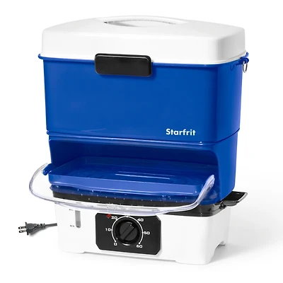 Starfrit Cuiseur Vapeur Électrique pour hot-dogs, Cuit jusqu'à 12 hot-dog à la fois, Composantes emboîtables pour un rangement facile, Édition spéciale bleu