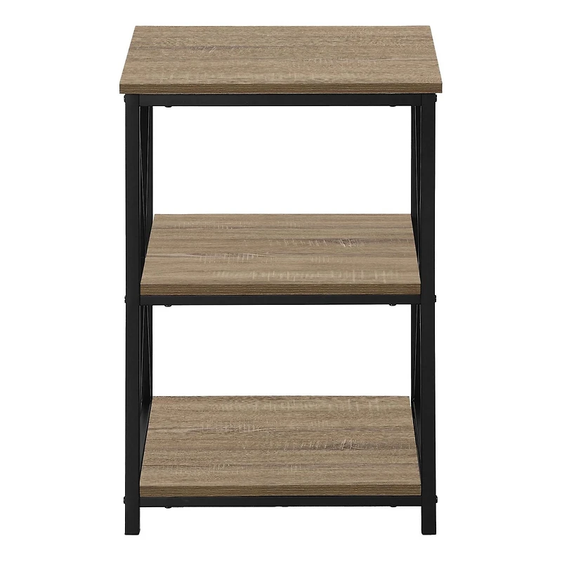 Monarch Specialties Table D'appoint, Coté, Bout, Table De Nuit, Lampe, Salon, Chambre À Coucher, Stratifié Brun, Métal Noir, Contemporain, Moderne