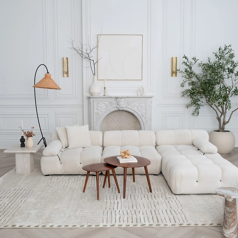 Tapis d'interieur abstrait Rug Branch Domus, vert creme, moderne - Salon, chambre, salle a manger et cuisine