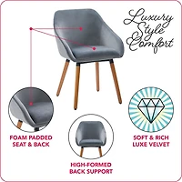 CorLiving Ayla Lot de 2 chaises d'appoint d'intérieur rembourrées en velours avec pieds en bois évasés