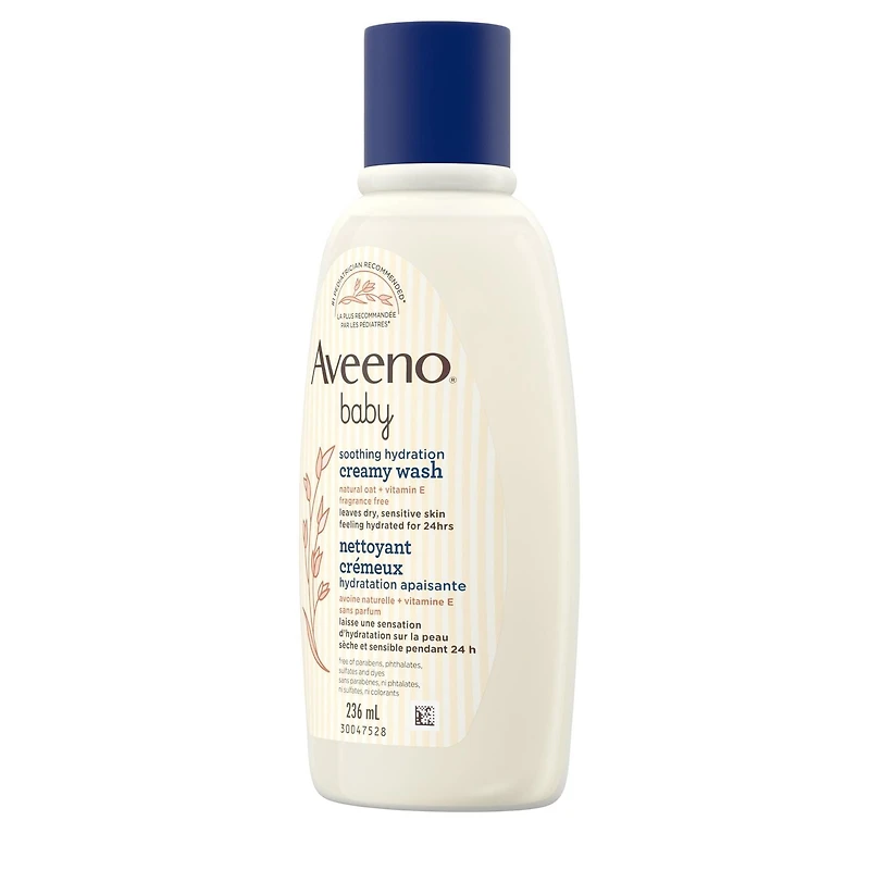 Aveeno Baby Nettoyant crémeux Hydratation apaisante pour la peau sensible - Avoine naturelle + vitamine E - Sans parfum, 236 ml