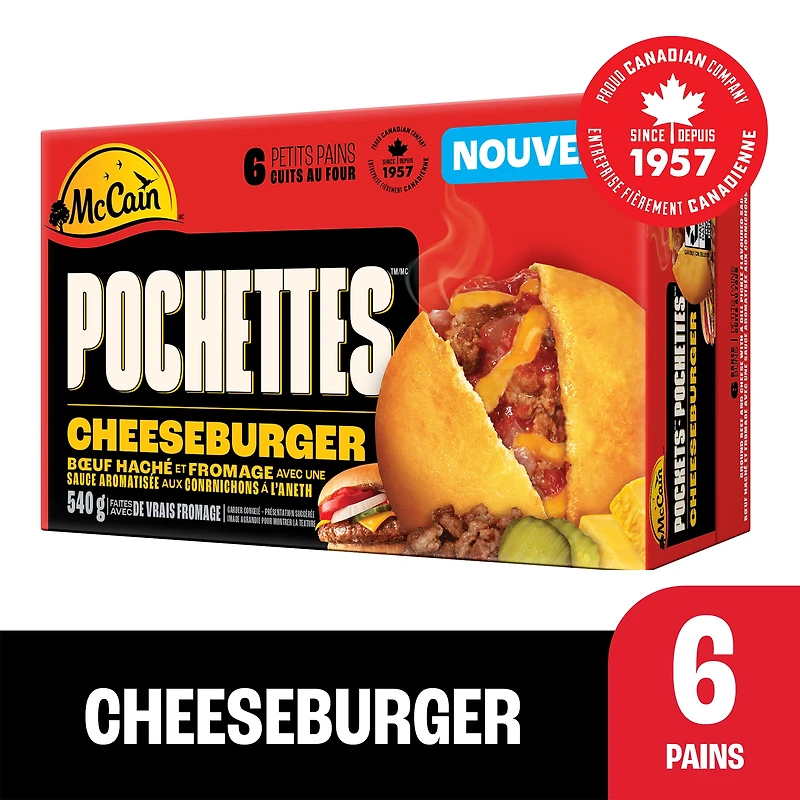 McCain Pockets® Cheeseburger, Made in Canada from domestic and imported ingredients, 6 x 90g