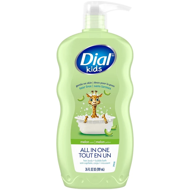 Dial Kids All in One, Hair, Body + Bubble Bath, Melon, 709ml, 1 count, 709 mL