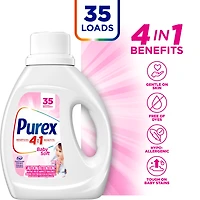 Détergent à lessive liquide hypoallergénique concentré, Purex Baby Soft, sans colorant, testé par des dermatologues pédiatriques, 1,17 L, 35 brassées, compatible avec les laveuses HE