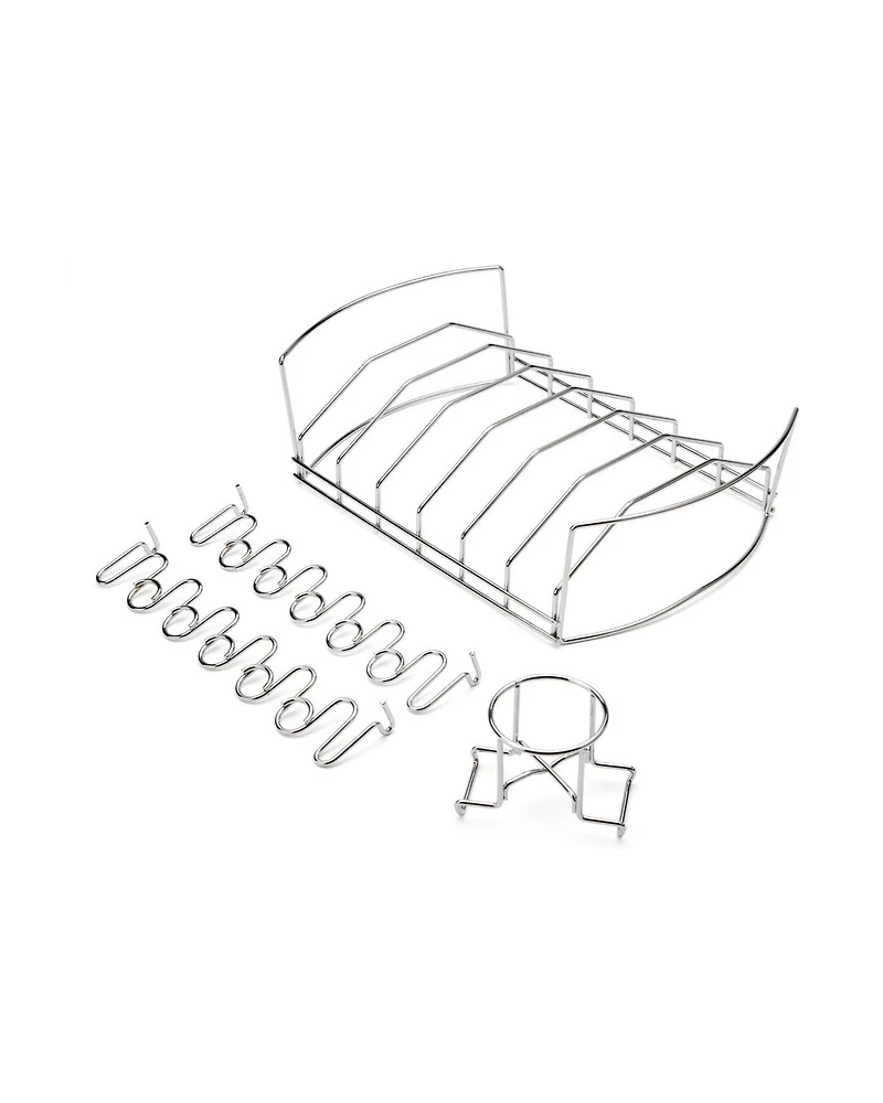 4-en-1 BBQ Basket - 14.5" x 9.5" Panier, Wing Rack Fits 12 Drumsticks, Rib Rack Fits 6 Racks, Détachable Can Holder