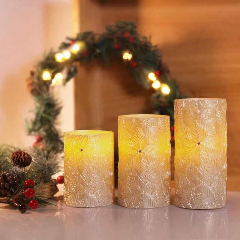 Hometrends Ensemble de bougies DEL avec flocons de neige champagne doré avec télécommande